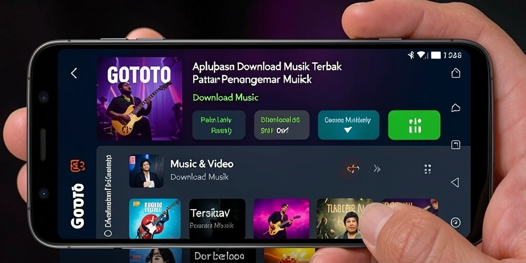 Tampilan antarmuka GOTOTO yang sederhana dan menarik untuk Download Musik.
