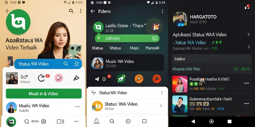 Tampilan antarmuka HARGATOTO dengan pilihan video status yang menarik.