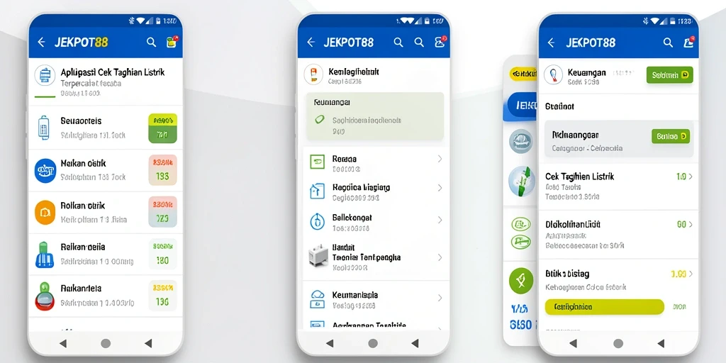 Tampilan antarmuka aplikasi JEKPOT88 untuk cek tagihan listrik.