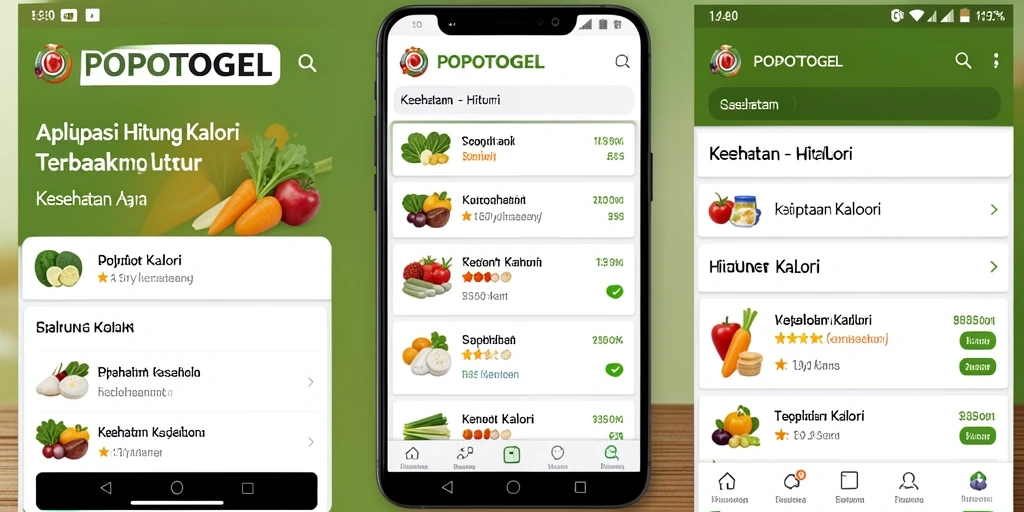 Antarmuka pengguna POPOTOGEL menampilkan fungsi Hitung Kalori dengan jelas dan mudah digunakan.